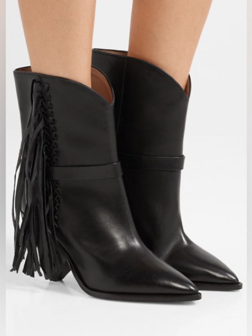 Isabel Marant Fringed Leather Loffen Ankle Boot in black 39